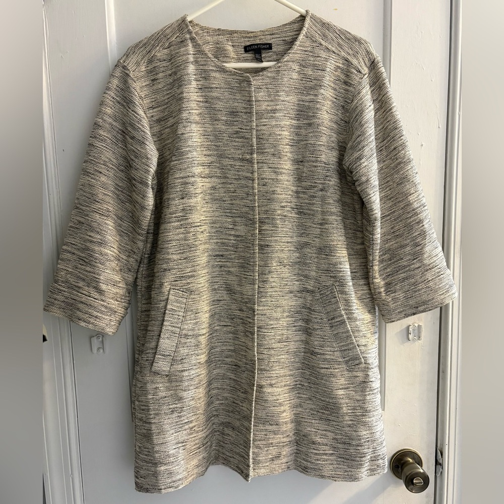 EILEEN FISHER Women’s Gray Black Ivory Woven Cotton Twist Jacket Size S